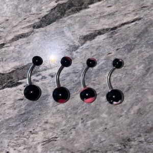 4 Belly Button Ring Set Black Pink